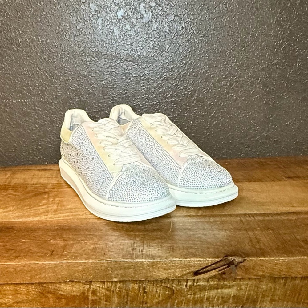 Steve Madden Silver and White Rhinestone Men's Sneakers